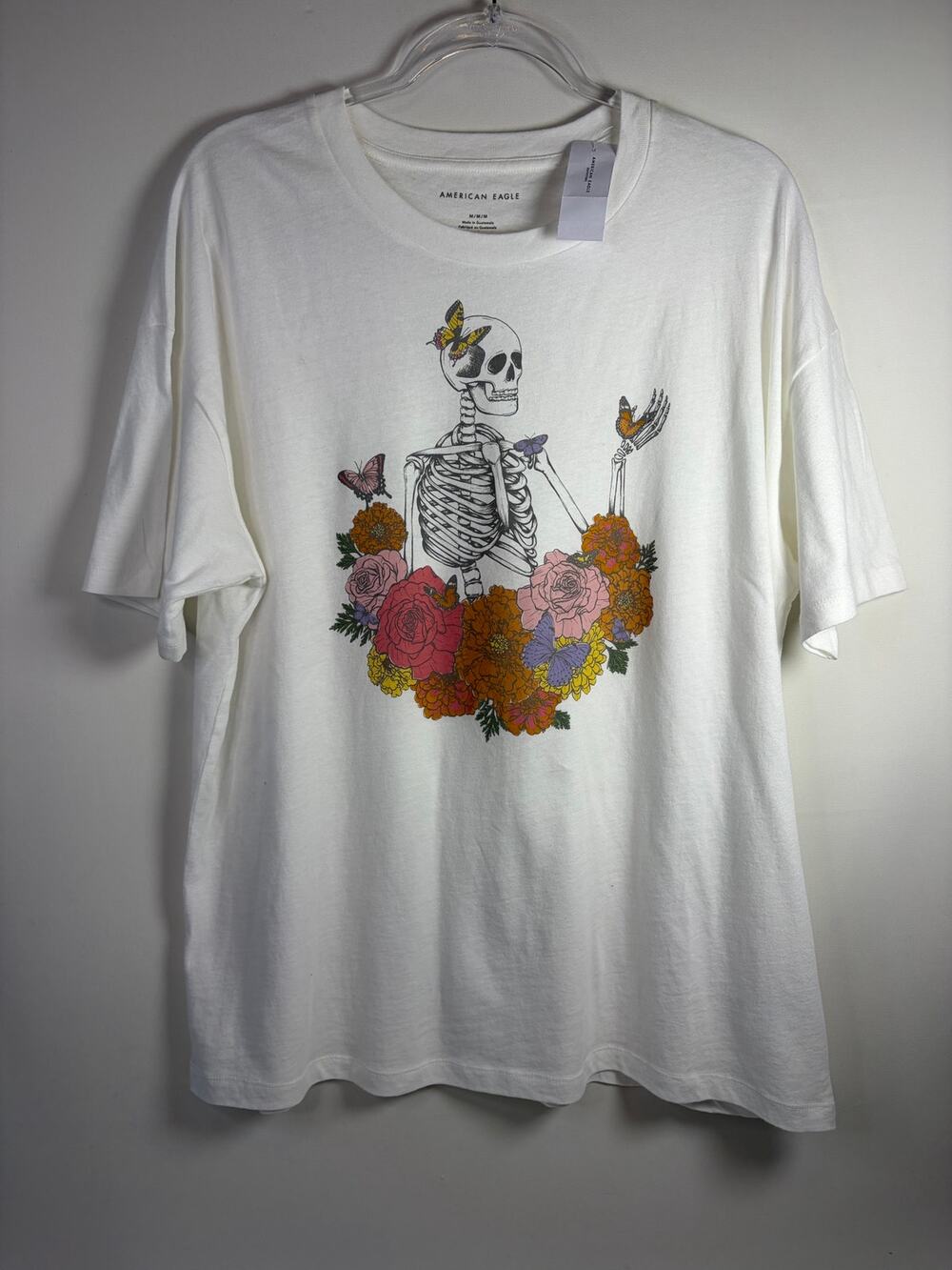 American Eagle Skeleton Floral Flowers Graphic Tee Boxy Oversized T-shirt Medium
